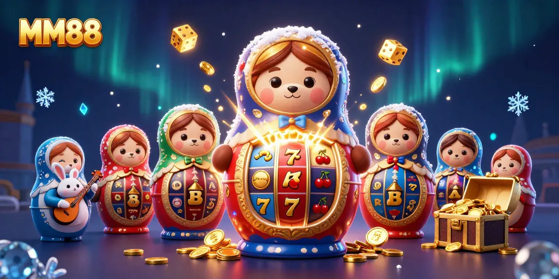 Experience the thrill with MM88 as a 3D cartoon Russian Matryoshka bear reveals hidden casino surprises.