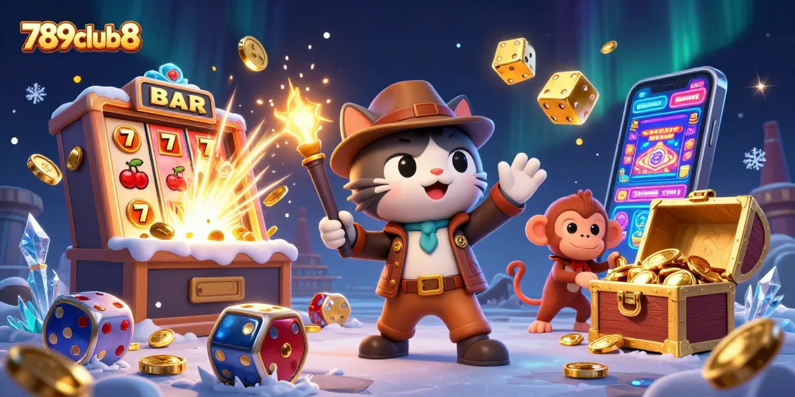 Experience the thrilling adventures of 789club8 as the explorer archaeologist uncovers a golden casino artifact amidst rich elements.