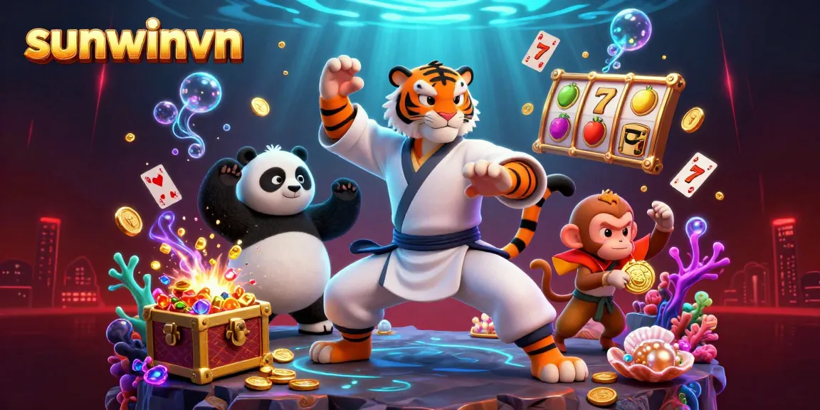 Experience exhilarating wins with sunwinvn in this vibrant 3D casino illustration featuring dynamic game elements.