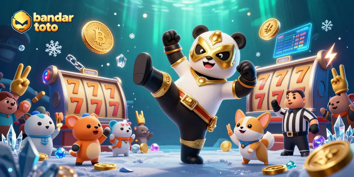 Experience thrilling action with bandar toto as a panda kicks high above cheering animal fans in a vibrant casino.