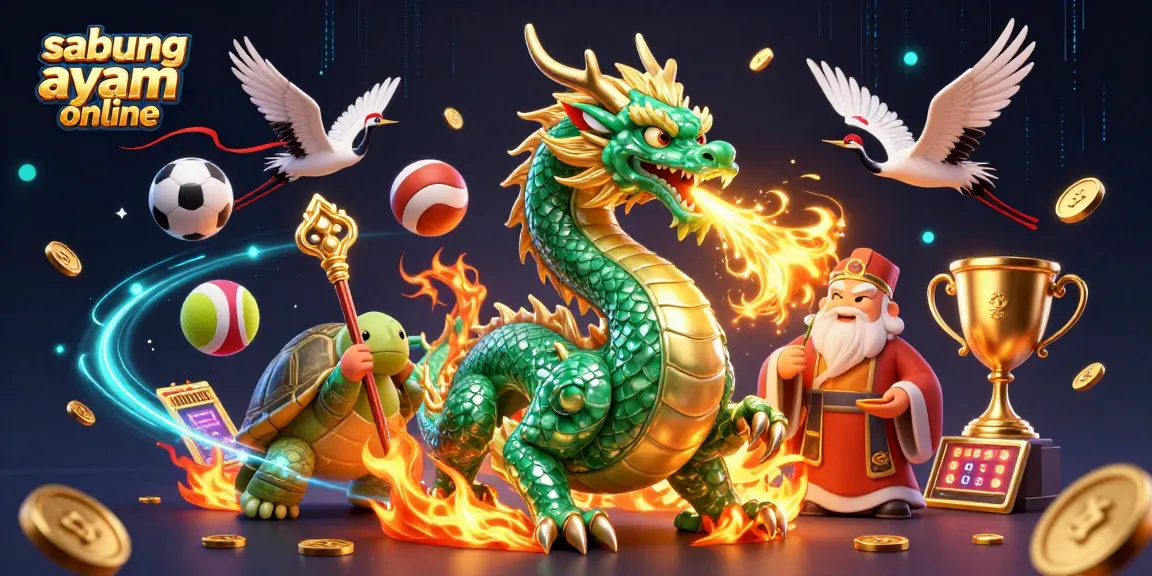 Engage in sabung ayam online with our dynamic illustration showcasing a fierce dragon and serene turtle.