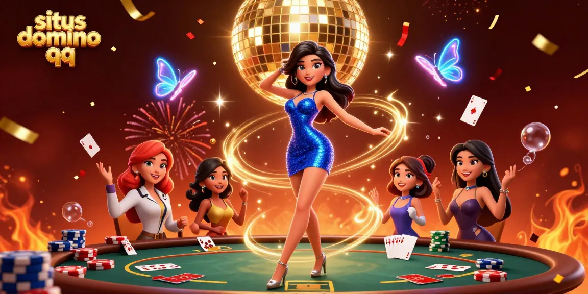 Experience fast-paced gaming at situs domino qq with a vibrant casino scene featuring poker elements and dynamic characters.