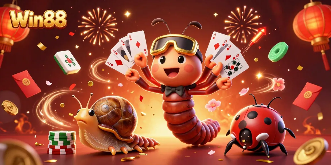 Win88 exhilarates with a colorful casino scene featuring animated characters and festive elements.