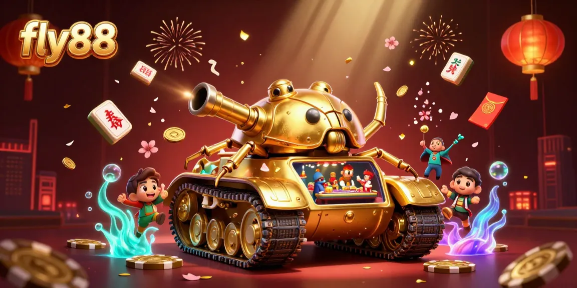Engage with fly88's thrilling casino atmosphere featuring a golden beetle tank and festive elements.