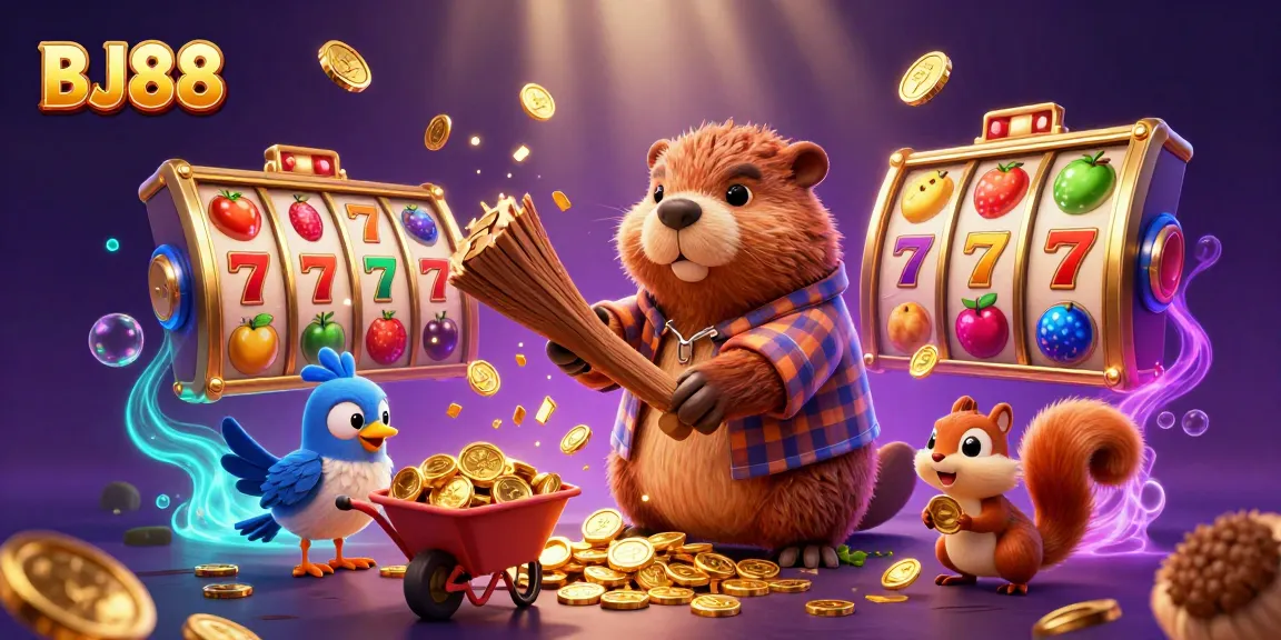 Experience the thrilling BJ88 casino with vibrant 3D characters enjoying a gold coin rain.