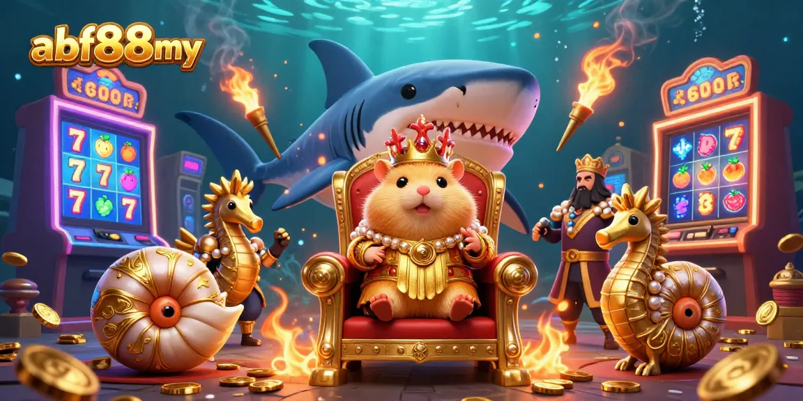 Experience the thrill of afb88my with a golden hamster king and vibrant slot machines.