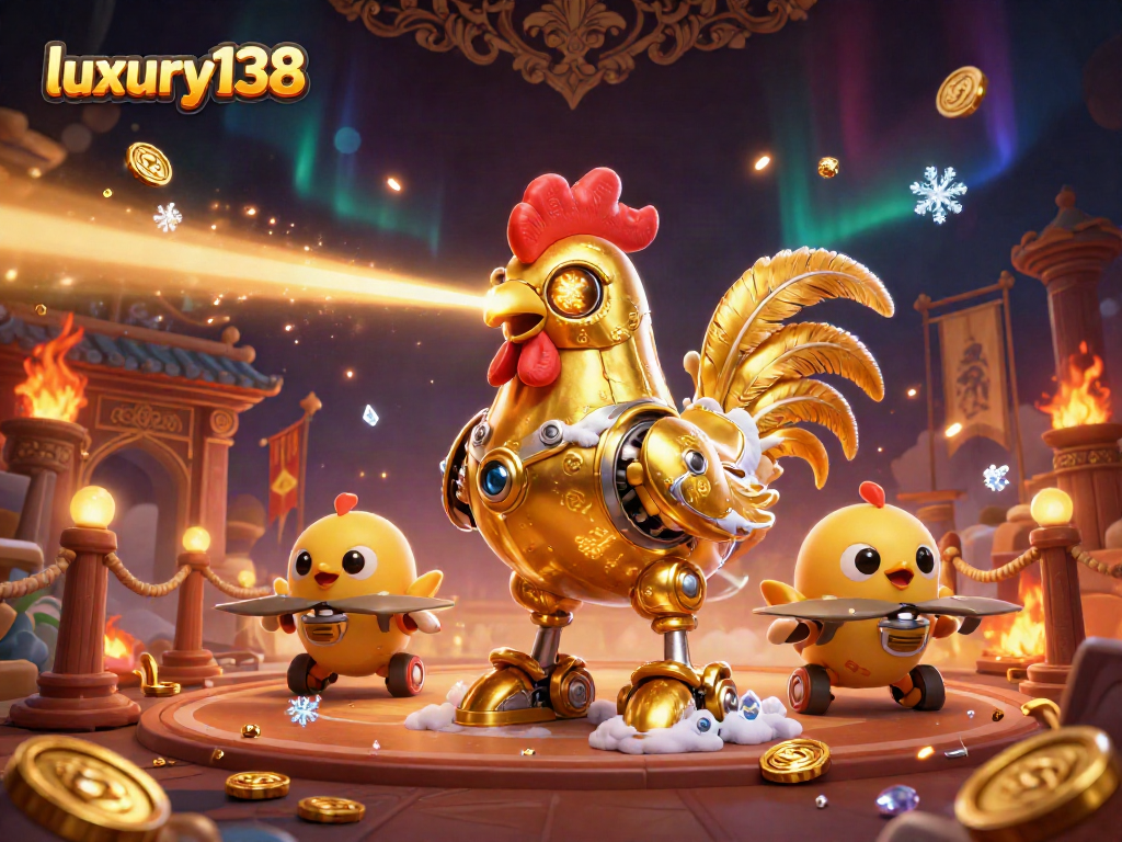 luxury138 menang di arena judi dengan robot ayam terbang yang canggih dan efek partikel emas