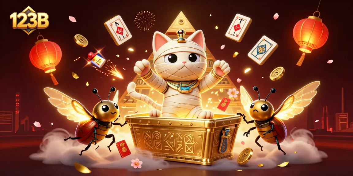 Win big at 123B with a vibrant 3D illustration showcasing a pyramid casino adventure.
