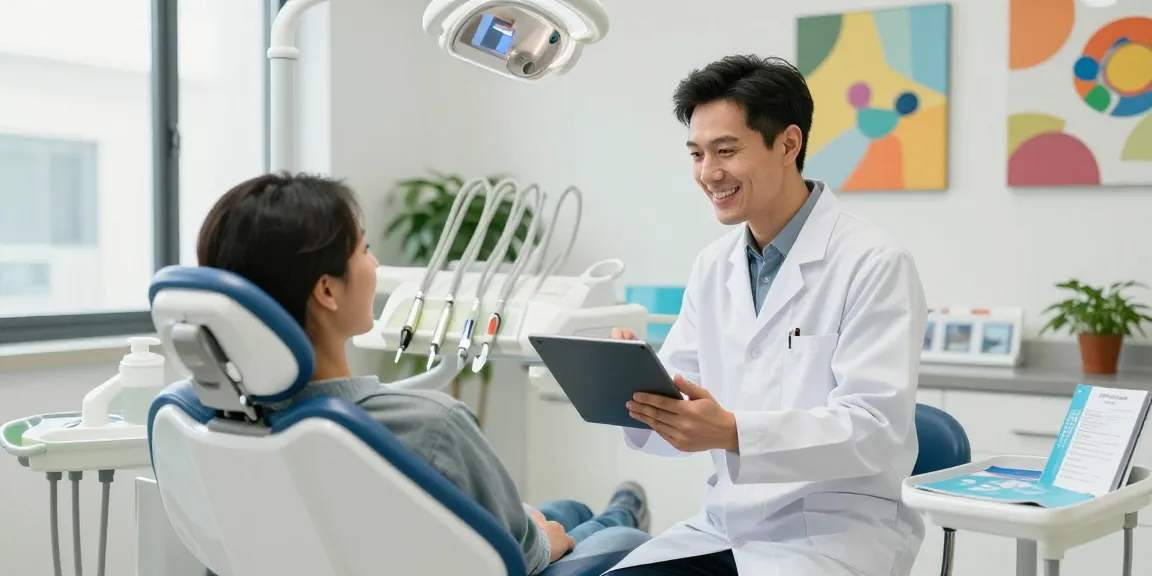 Patient smiling with dentist in our site dental clinic, showcasing modern care and comfort.