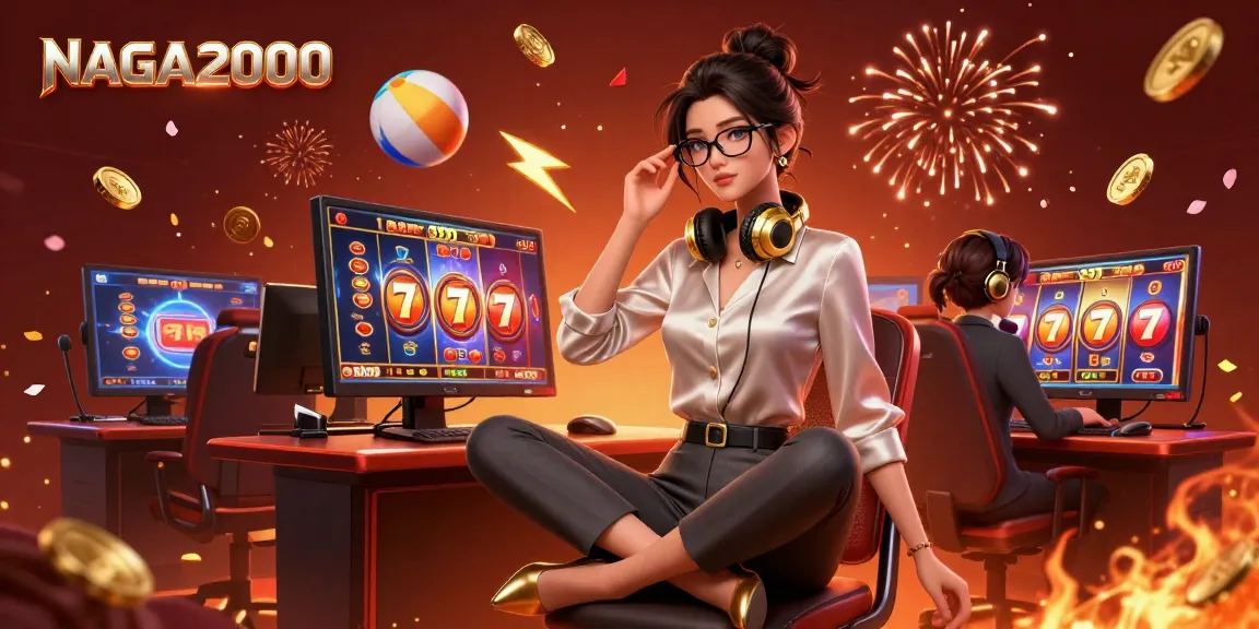 NAGA2000 menangkap keseruan permainan slot dengan gamer Asia yang elegan di pengaturan teknologi tinggi.