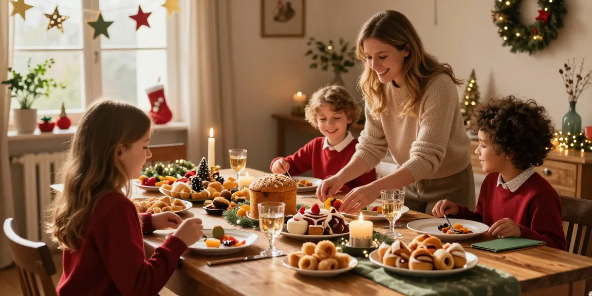 Meja makan meriah untuk perayaan Epiphany dengan hidangan tradisional Italia dari https://decorarelatavola.com/idee-la-tavola-della-befana/ dan dekorasi ceria.