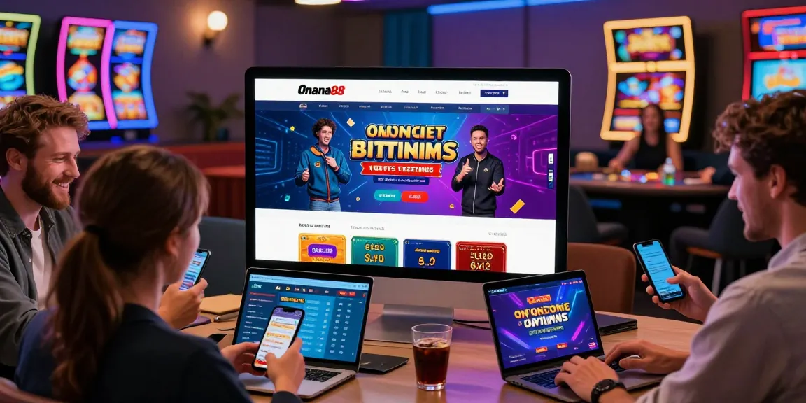 Engaging scene featuring onana88 users immersed in online gambling activities, showcasing sportsbook features and vibrant gaming options.