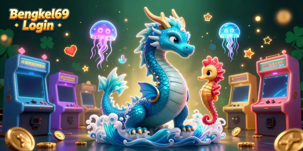 Join the fun with Bengkel69 Login, featuring vibrant game elements and dragon characters in action.