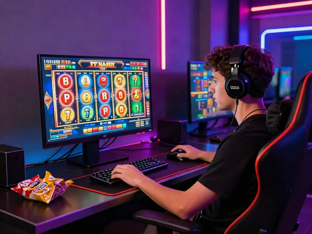 Player enjoying a thrilling slot online game in a vibrant gaming setup.