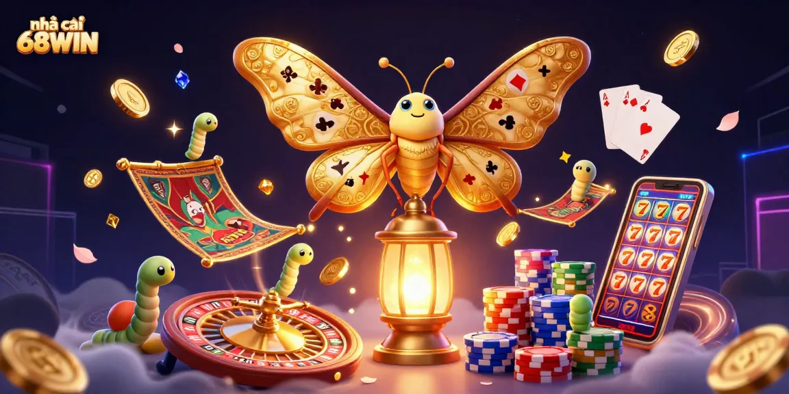 Experience the thrilling world of nhà cái 68WIN with vibrant casino scenes and golden treasures.