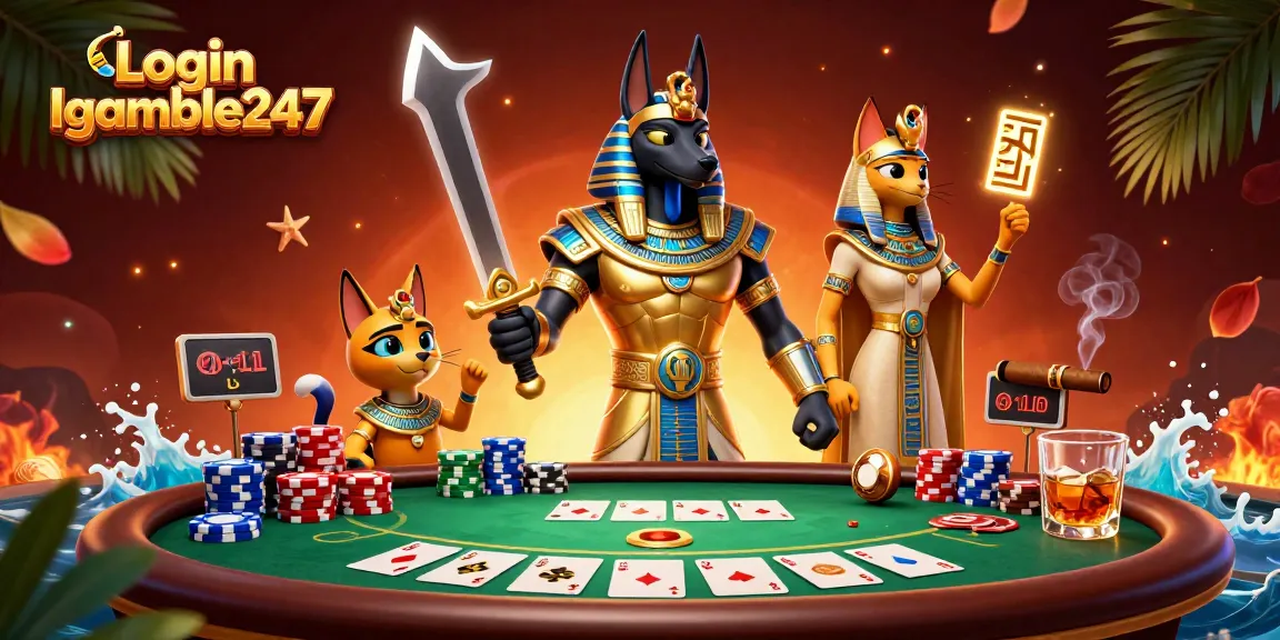 Get ready to win with Login Igamble247 at a vibrant poker game featuring ancient Egyptian characters.