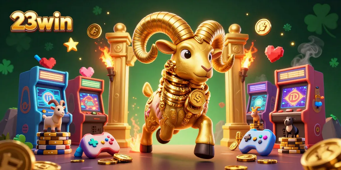 Win big with 23win in a vibrant 3D casino scene featuring animated characters and gaming elements.