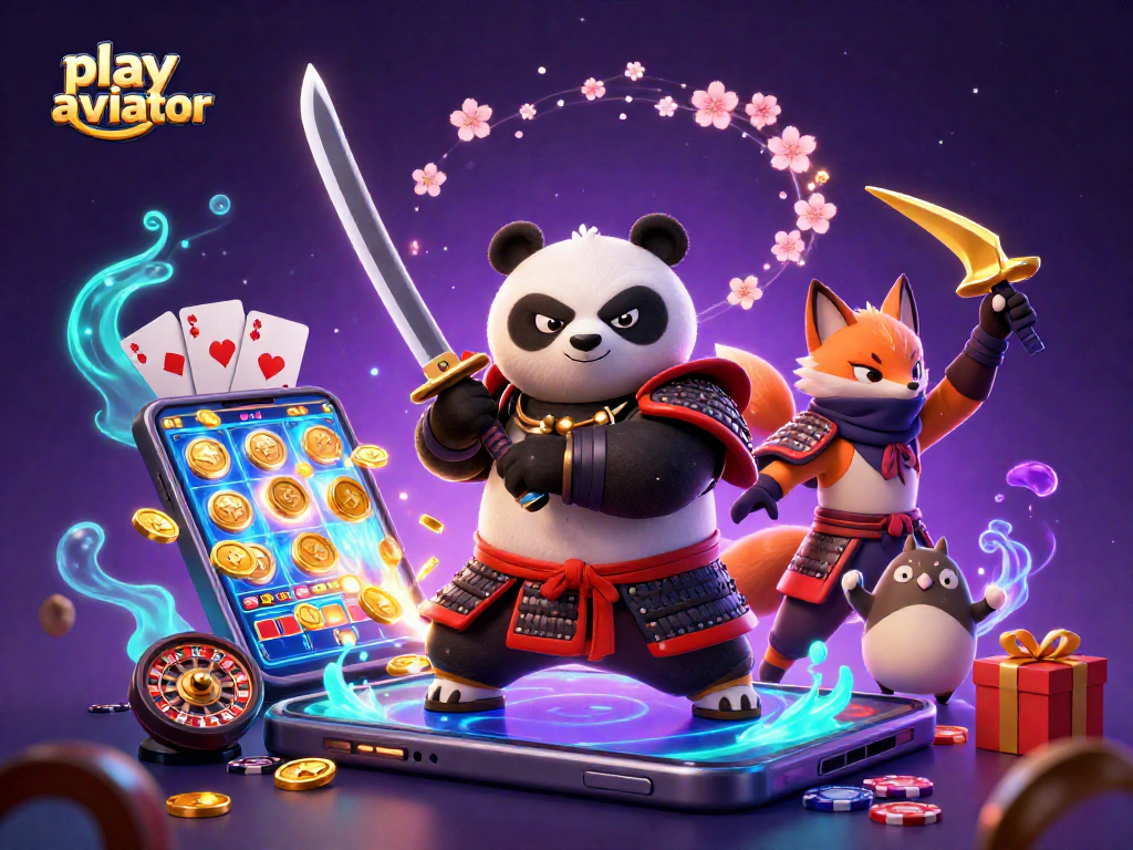 Play Aviator with thrilling characters amidst vibrant casino elements in a rich atmosphere.