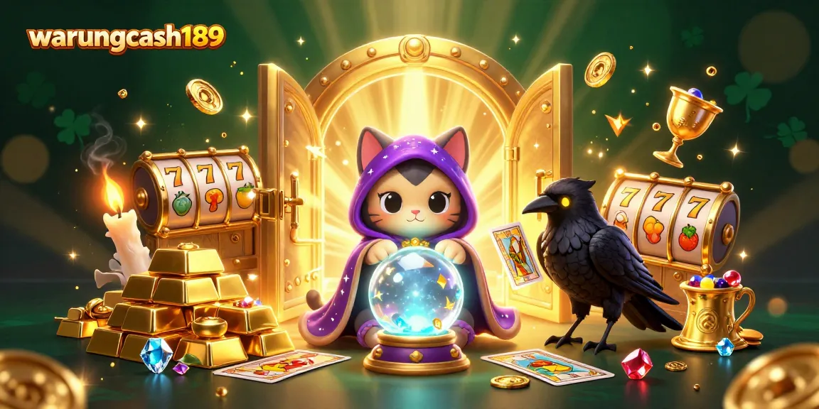 Experience the magic of warungcash189 in a vibrant casino scene featuring fantasy characters and iconic slot symbols.