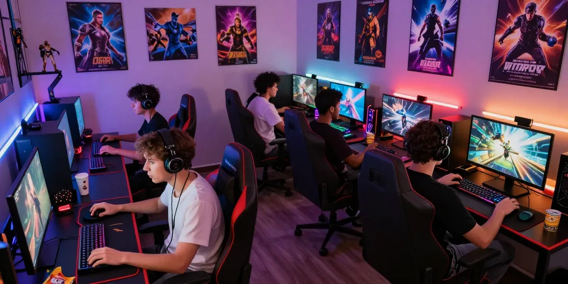 Players enjoying intense gaming sessions at B52, showcasing colorful setups and ambient lighting.