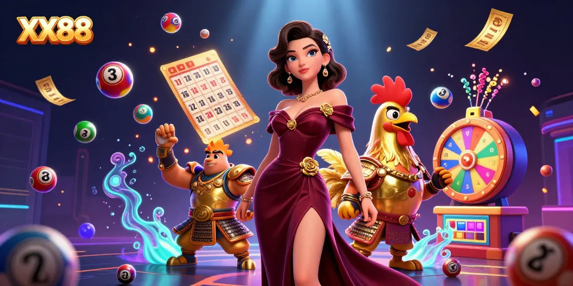 Experience gaming at XX88 with a vibrant scene of excitement and gambling elements.