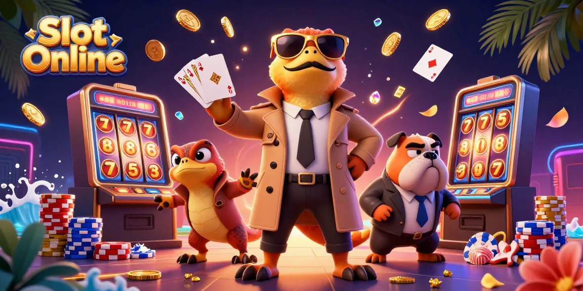 Experience the thrill of Slot Online with colorful raptors in a casino scene, showcasing exciting gameplay.