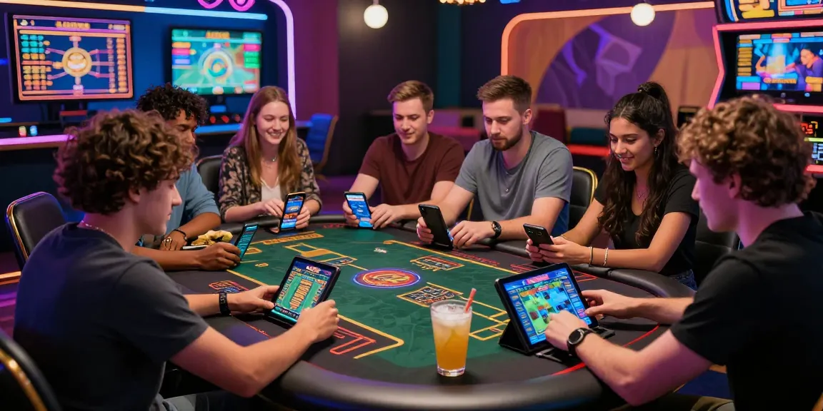 LUCK8 online betting scene with friends enjoying gaming and excitement in a modern casino-like atmosphere.