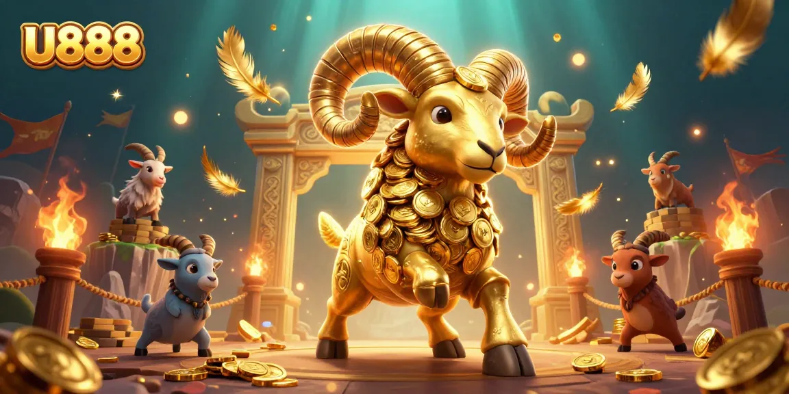 U888 coin-charging ram illustrated in a vibrant casino brawl setting with fiery elements.
