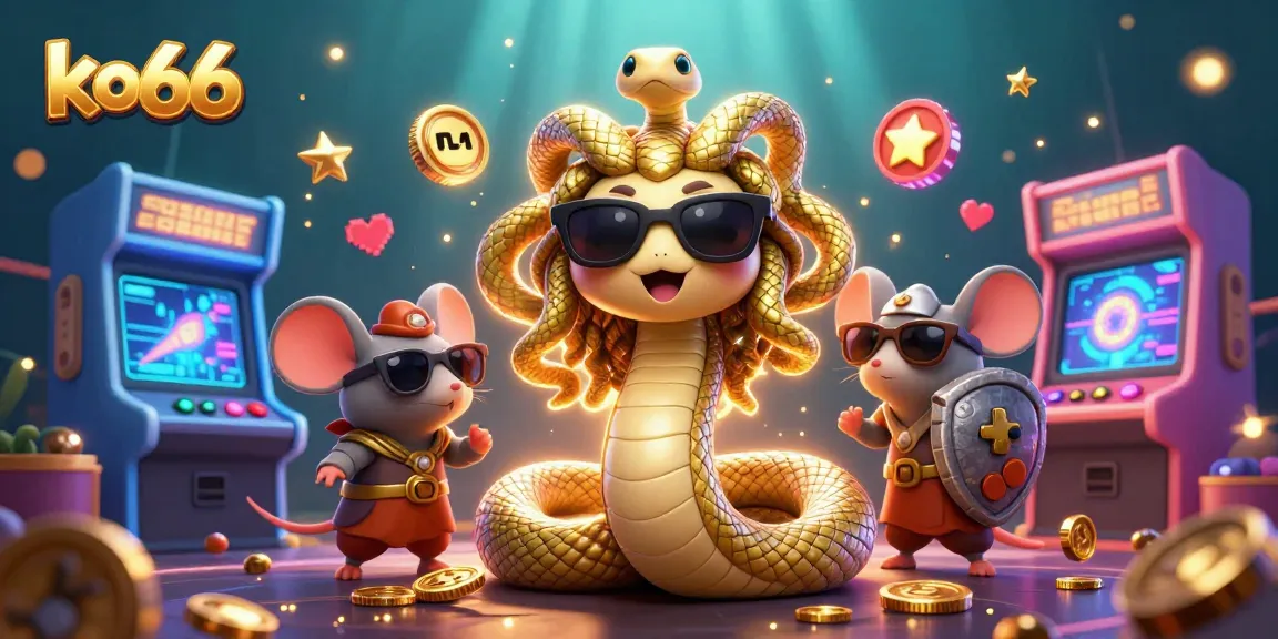 Experience thrilling gameplay at ko66 with Medusa and a charming warrior mouse in a vibrant casino scene.