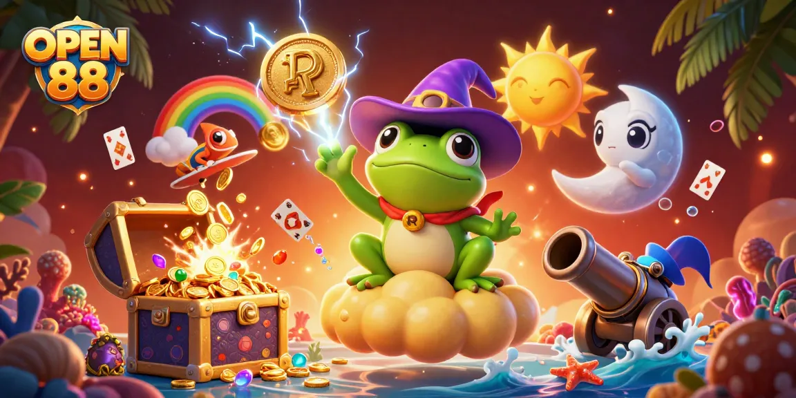 Open 88 showcases an exciting casino experience with golden coins and vibrant characters, enhancing the thrill of gaming.