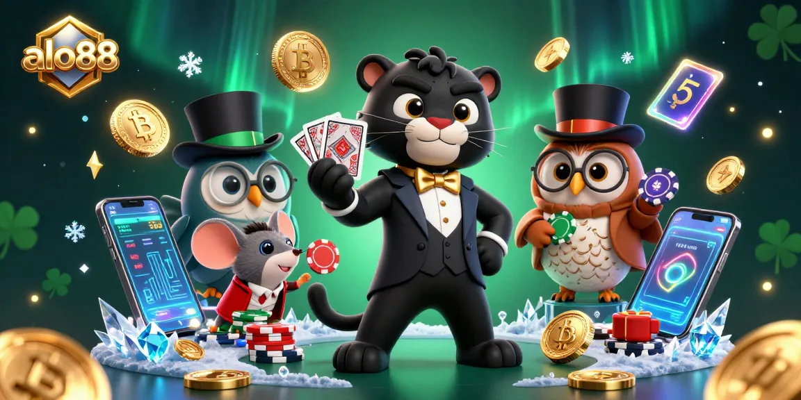 Bet on exciting games at alo88 with a stylish panther dealing cards in a vibrant casino scene.