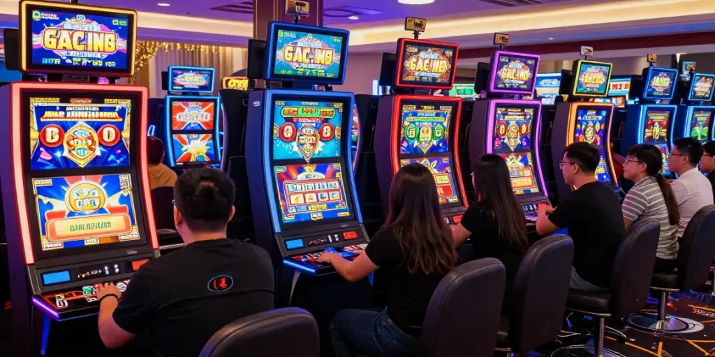 Engaging players enjoying vibrant slot gacor hari ini in a lively casino environment with exciting visuals.