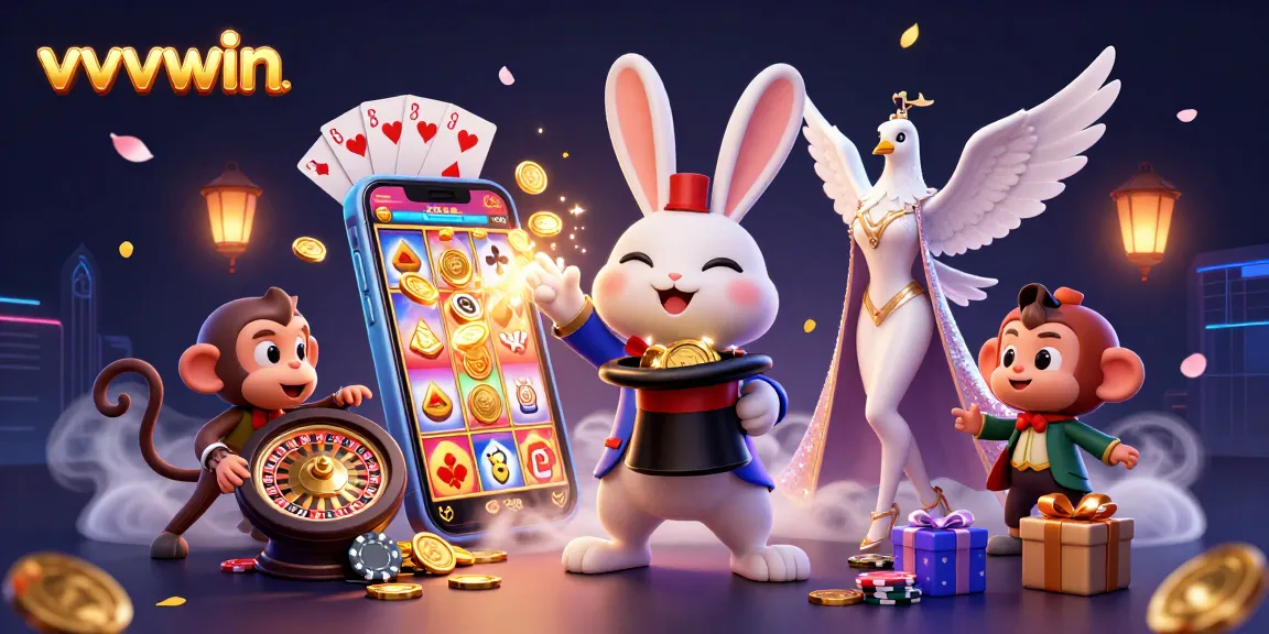 Experience thrilling wins at vvvwin's immersive casino scene with vibrant 3D characters and games.