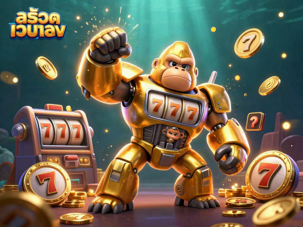 Engage with สล็อตเว็บตรง by playing exciting slot games featuring a golden gorilla mech.