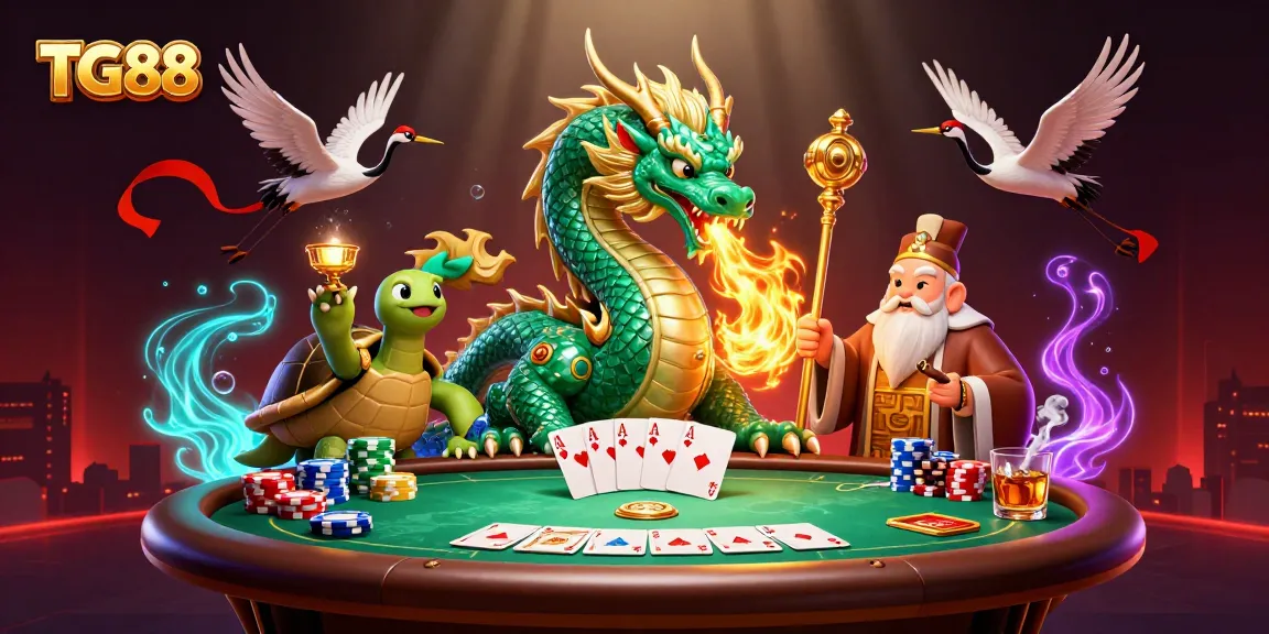 Experience TG88's thrilling poker action with a jade dragon and dynamic casino elements.