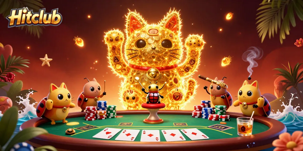Experience Hitclub’s vibrant casino atmosphere with our lucky cat and poker elements.
