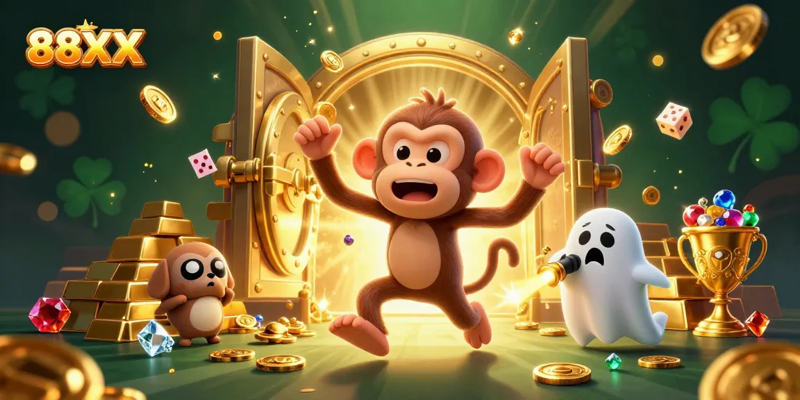 Experience thrilling gameplay at 88XX online casino as a monkey juggles golden treasures, captivating players everywhere.