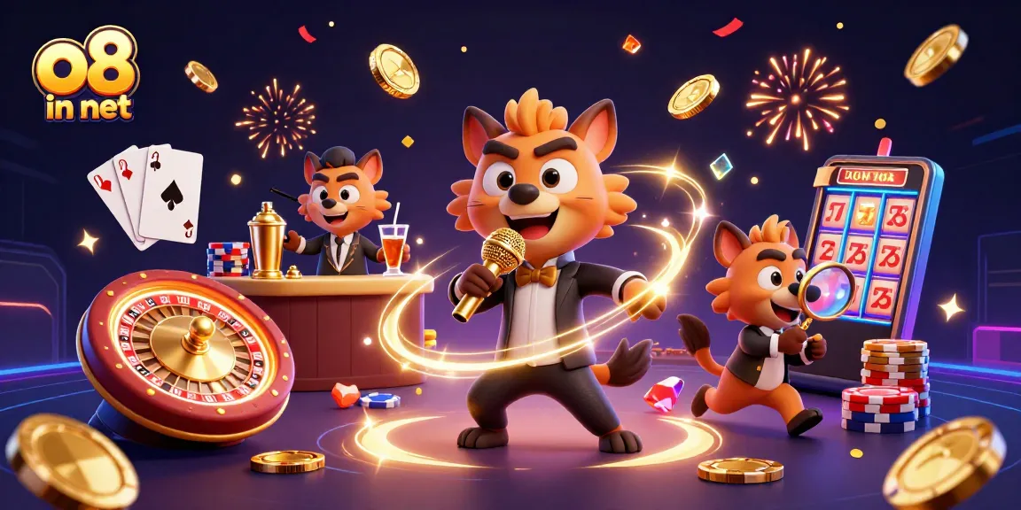Experience the vibrant atmosphere of o8 in net with lively hyenas at a comedy casino club.