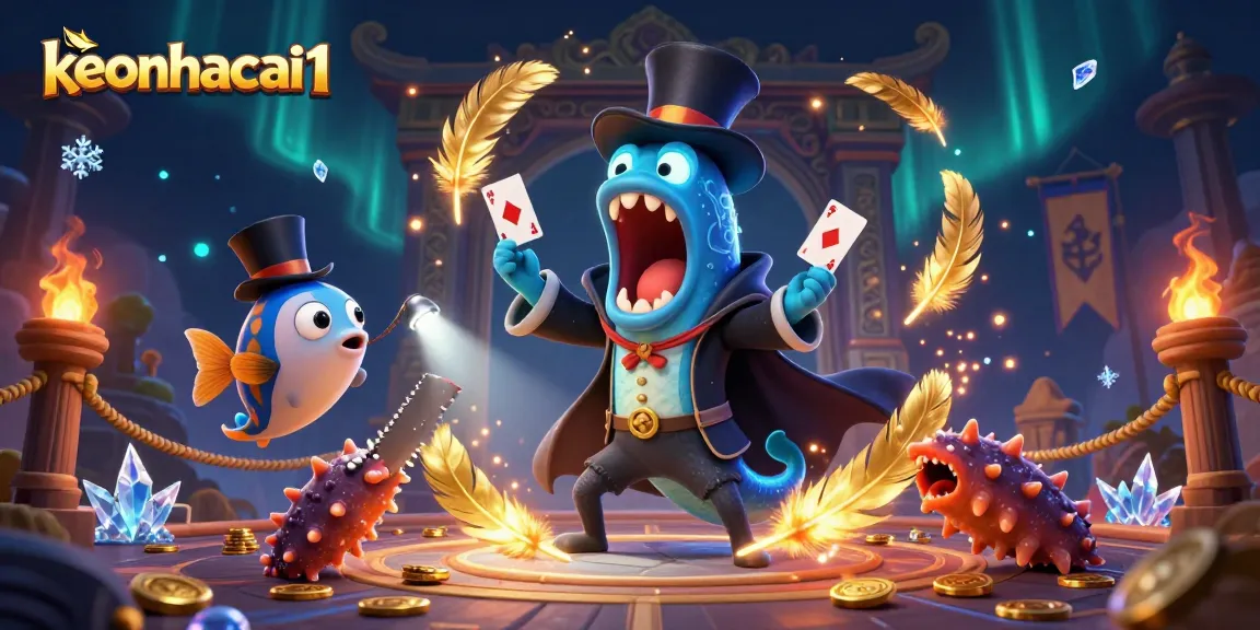 Engage with keonhacai1's thrilling card magic act in a vibrant gambling setting.