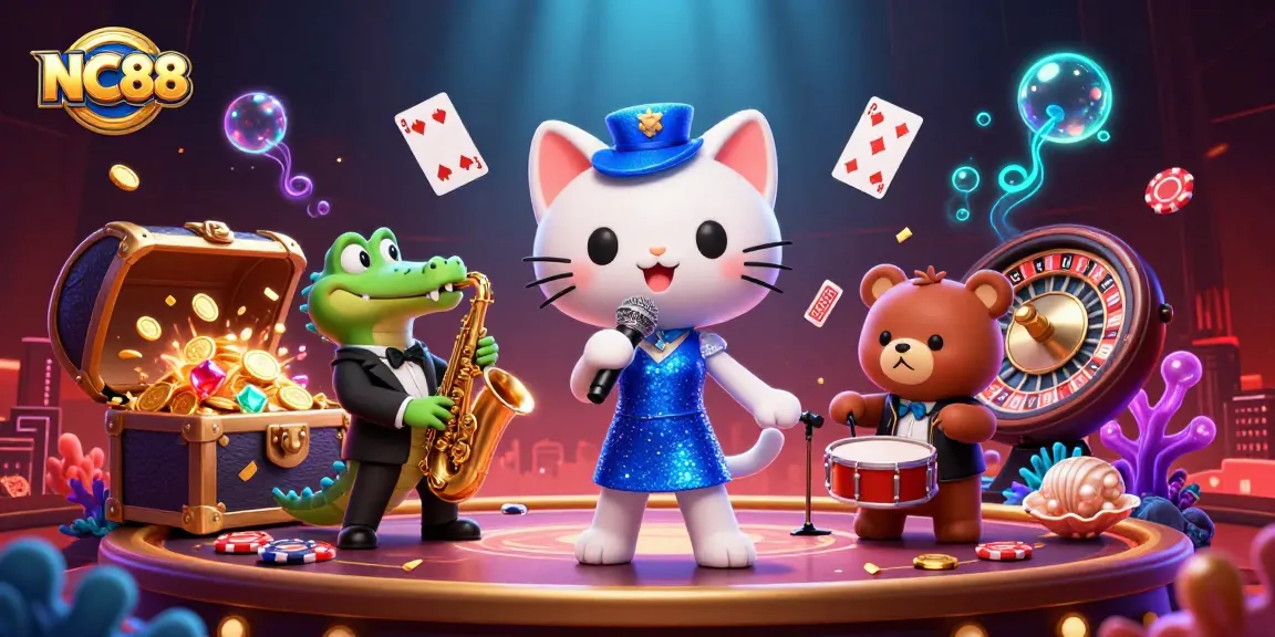 NC88 showcases dynamic characters enjoying casino games with vibrant animations and rich visuals.