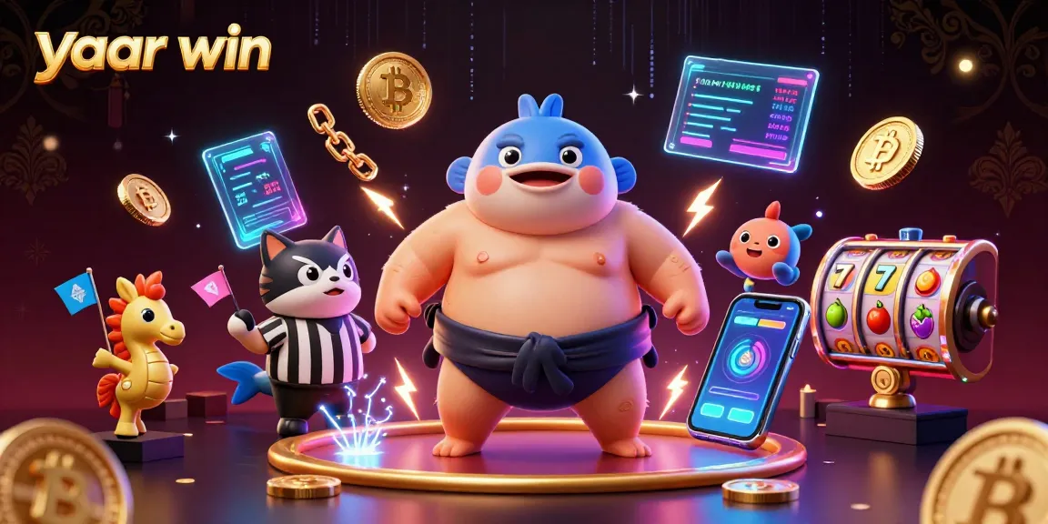 Engage in exciting slot gameplay with yaar win, featuring a vibrant underwater casino scene with characters and crypto elements.