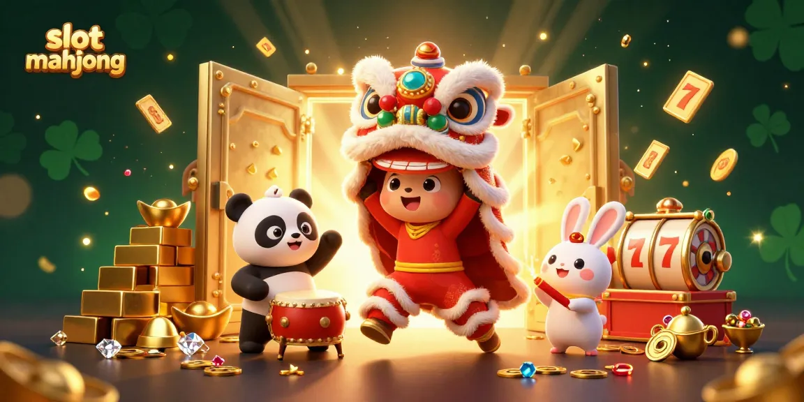 Engage in thrilling slot mahjong adventures with vibrant characters in a casino-themed 3D illustration.