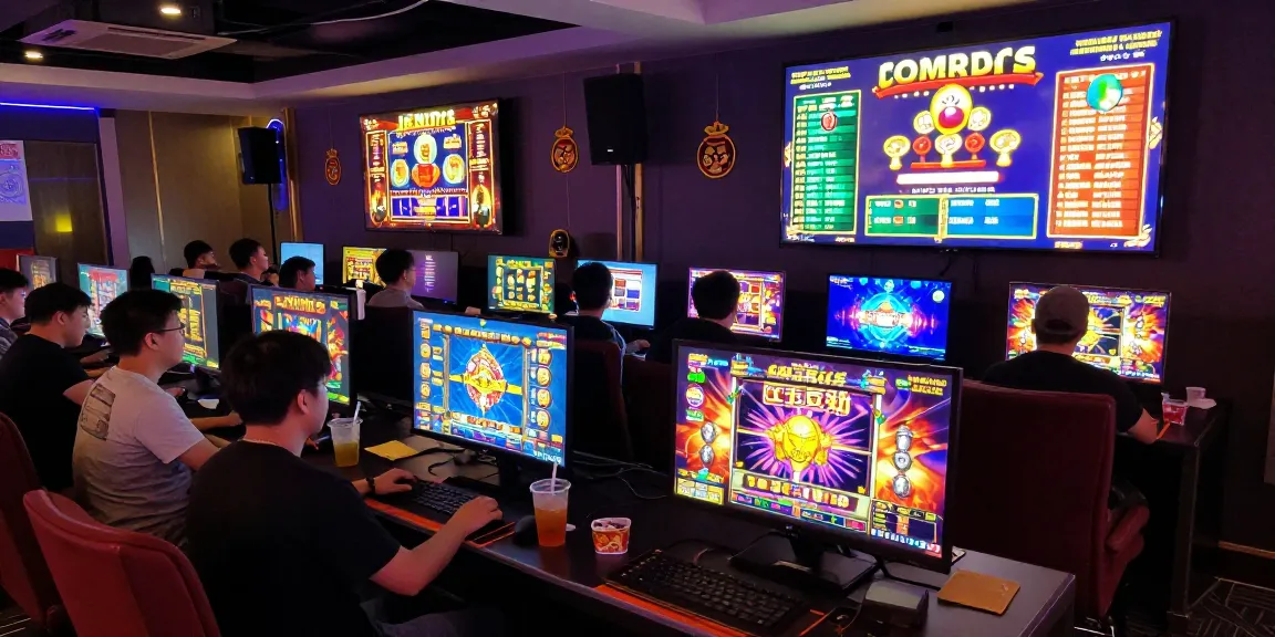 Engaged players enjoying slot online games in a vibrant gaming lounge setting.