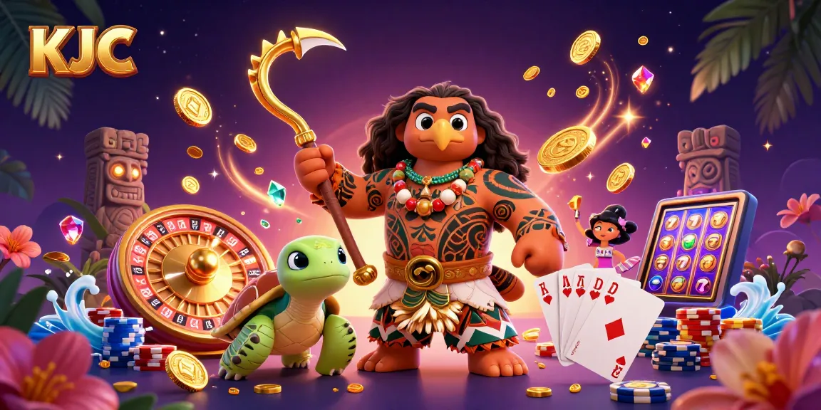 KJC offers engaging gaming fun with a vibrant casino-themed illustration featuring a demigod hawk and dynamic game elements.