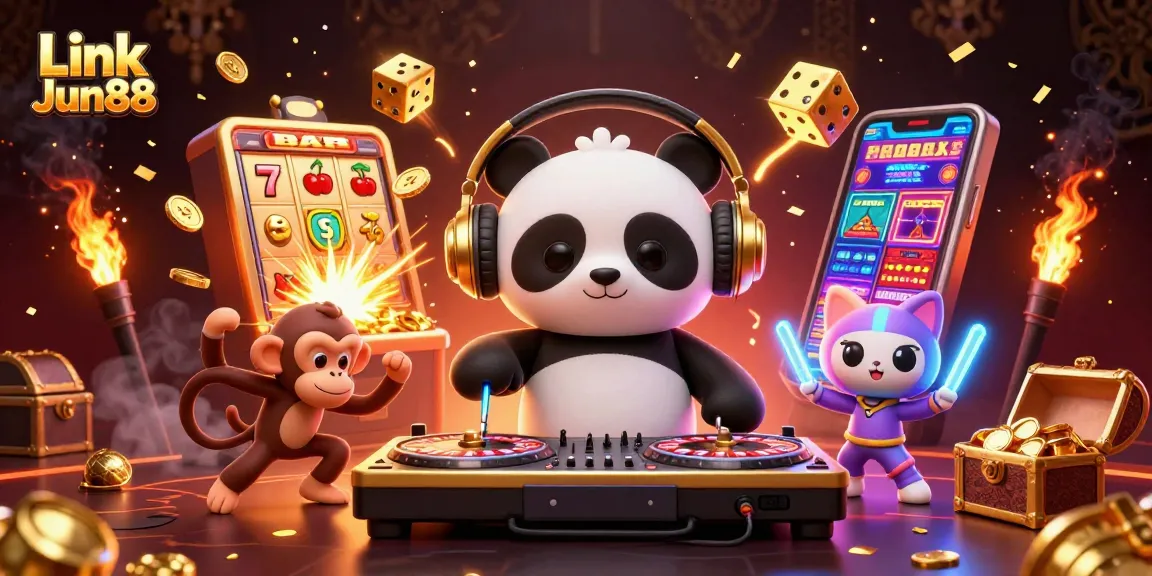Experience the thrill of gaming at Link Jun88 with a vibrant 3D casino scene full of excitement!