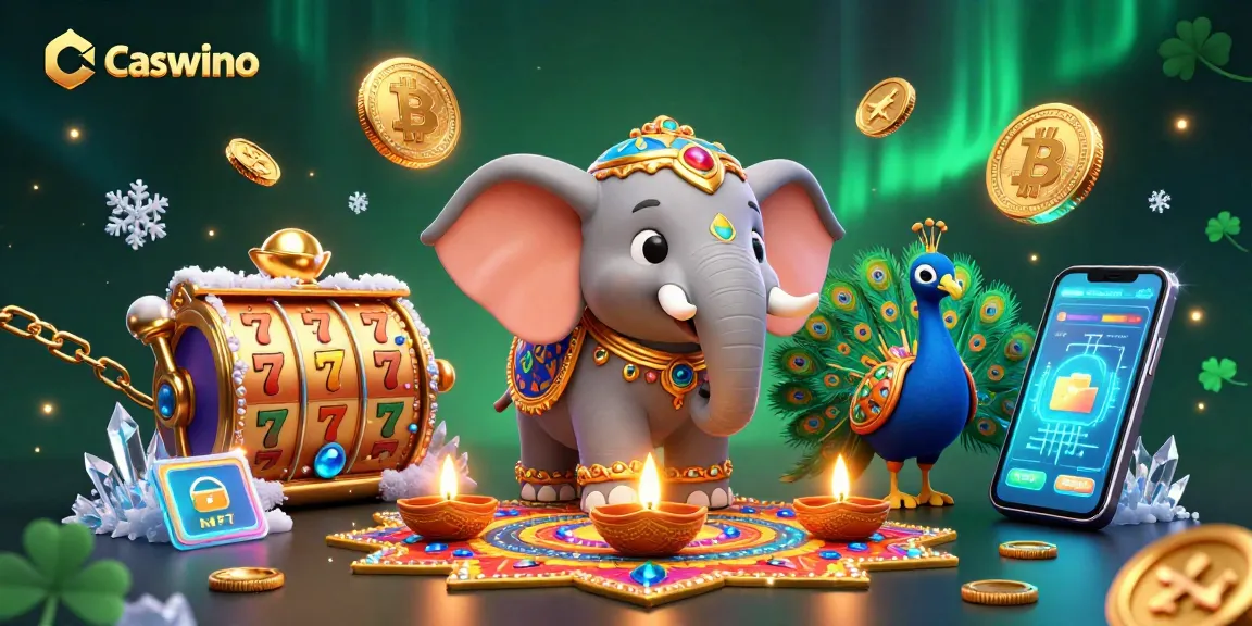 Experience the vibrant Caswino online casino ambiance with dynamic slot reels and festive elements.