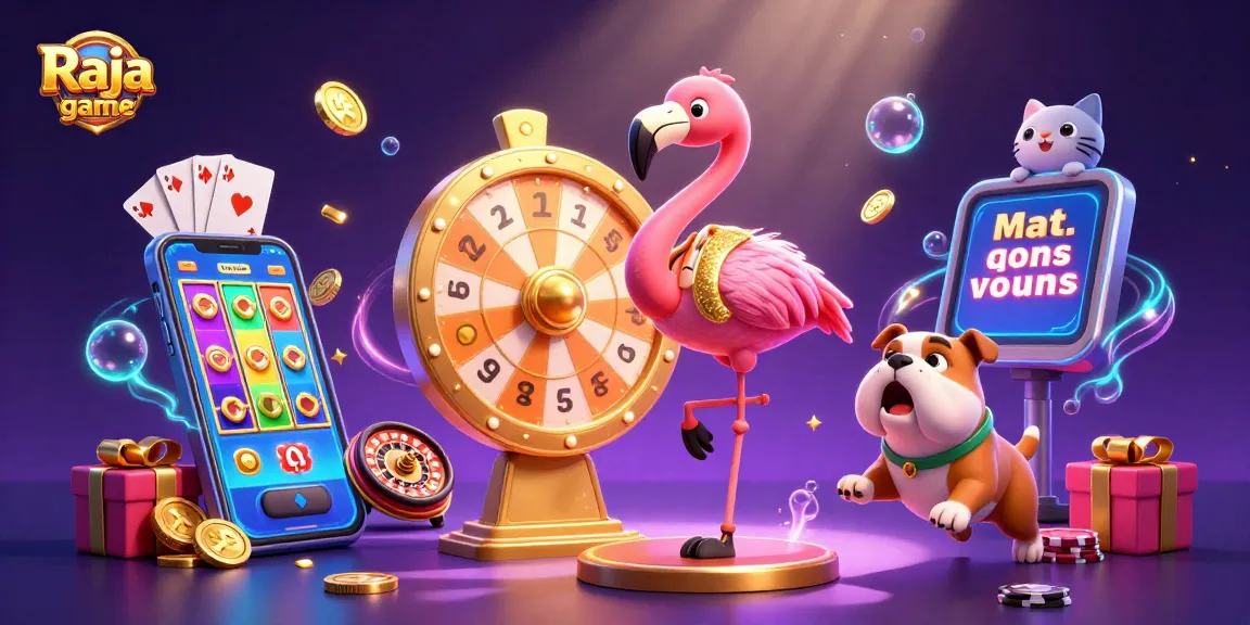 Experience thrilling gameplay with Raja game as a flamingo host spins the prize wheel amidst vibrant casino elements.