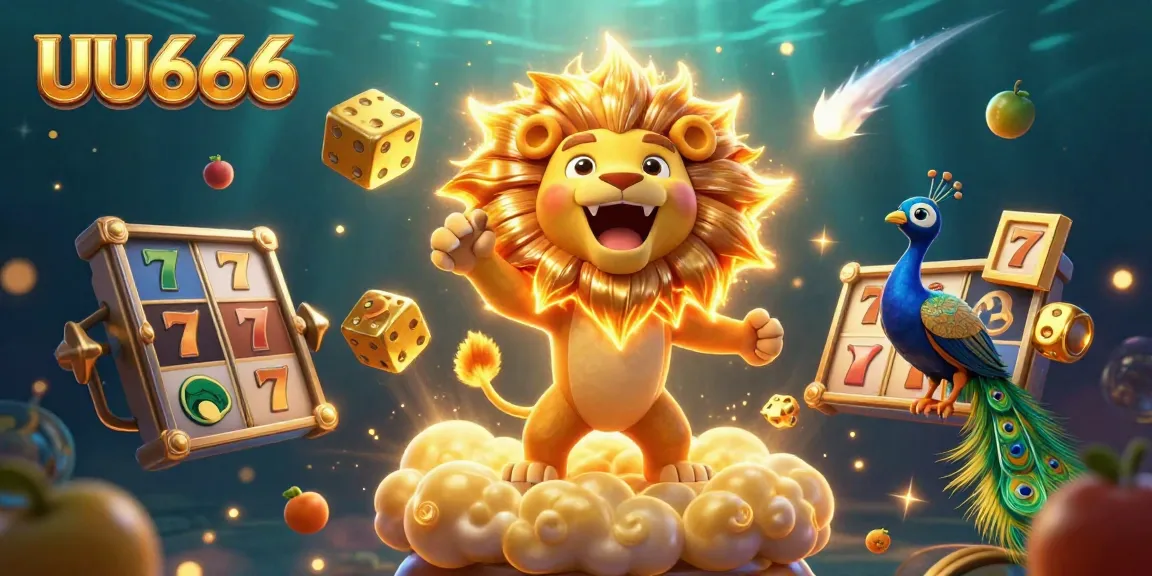 Experience thrilling jackpots with UU666 in this colorful 3D casino scene featuring lucky symbols and dynamic slot machines.
