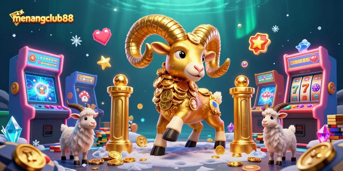 Experience the excitement of menangclub88 with vibrant 3D illustration featuring a golden ram and casino elements.