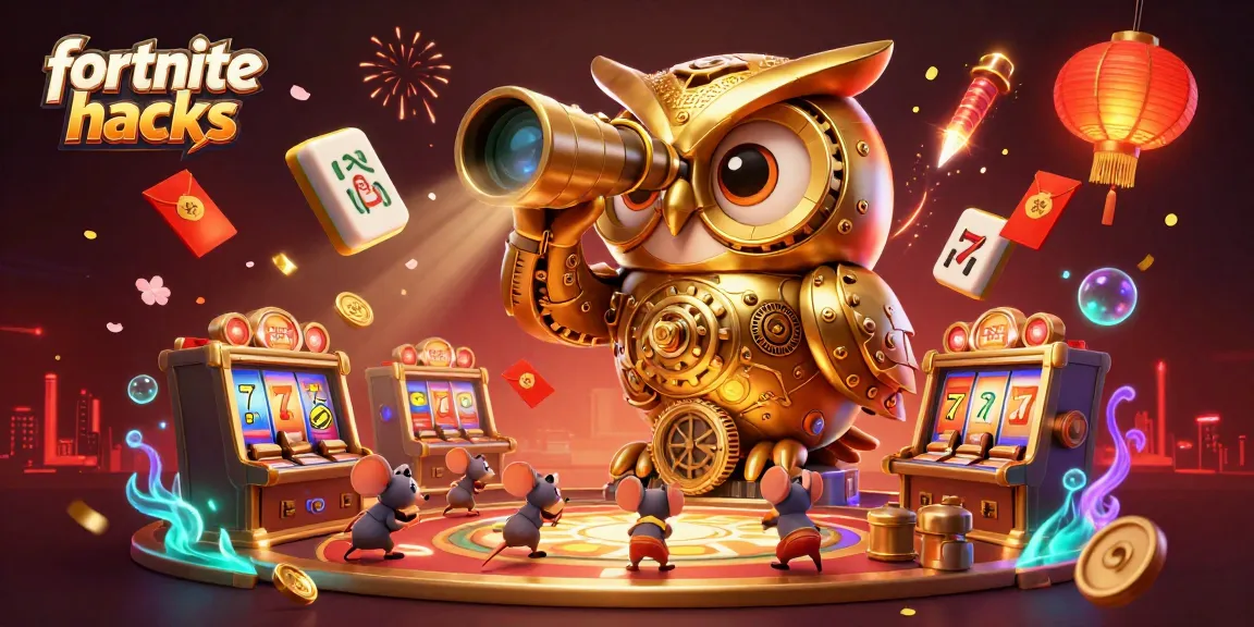 Experience exciting fortnite hacks with a 3D scene filled with casino elements and vibrant energy.